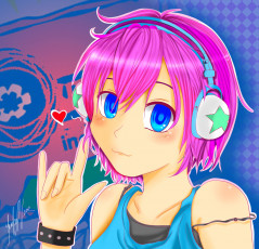 Картинка аниме headphones instrumental девушка наушники