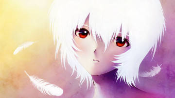 Картинка аниме evangelion глаза перья