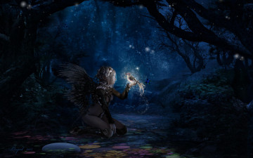 Картинка фэнтези ангелы птичка ангел лес
