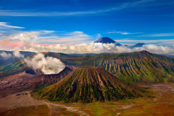 Картинка природа горы действующий вулкан бромо Ява небо индонезия облака вулканический комплекс-кальдеры тенгер tengger