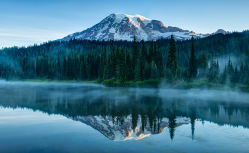 Картинка природа реки озера озеро горы лес отражение туман