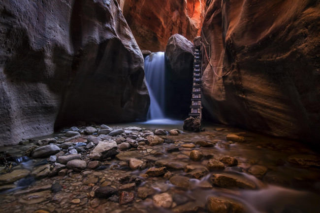 Обои картинки фото природа, водопады, вода, ручей, камни, каньон, скалы, юта, сша, лестница, поток