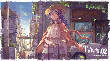 Картинка аниме музыка машина очки наушники город девушка арт xinuo223