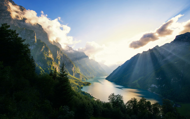 Обои картинки фото природа, восходы, закаты, горы, лес, альпы, natural, lake, switzerland