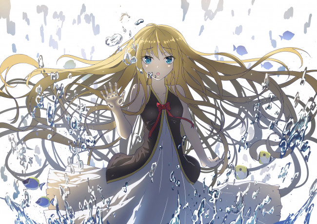 Обои картинки фото аниме, unknown,  другое, взгляд, волосы, пузырьки, вода, девушка, арт, toritori, yakitoriya