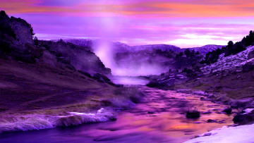 Картинка winter river flow природа реки озера краски река вечер зима