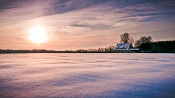 Картинка природа зима дом восход