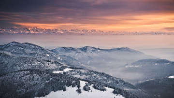 Картинка природа зима горы утро туман
