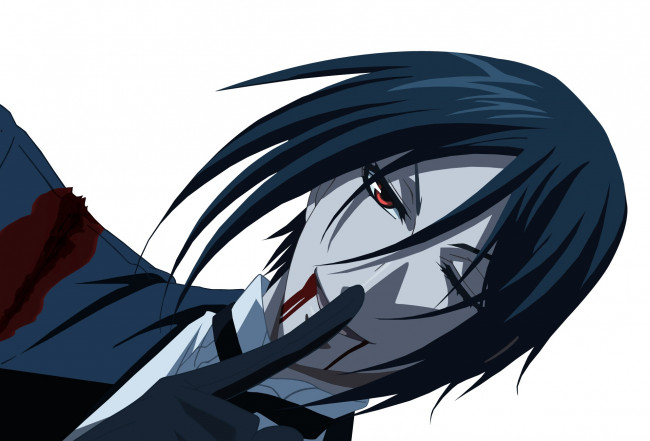 Обои картинки фото аниме, kuroshitsuji, кровь, арт, тёмный, дворецкий, себастьян, демон