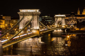 Картинка budapest +chain+bridge города будапешт+ венгрия огни река мост ночь