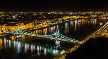 Картинка budapest +liberty+bridge города будапешт+ венгрия огни река мост ночь