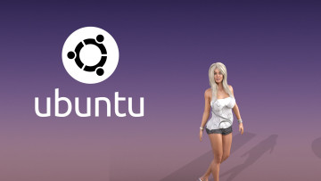 обоя компьютеры, ubuntu linux, девушка, взгляд, фон, логотип