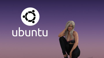 обоя компьютеры, ubuntu linux, девушка, взгляд, фон, логотип