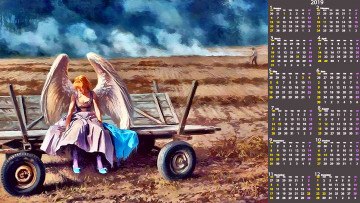Картинка календари фэнтези девушка крылья телега поле