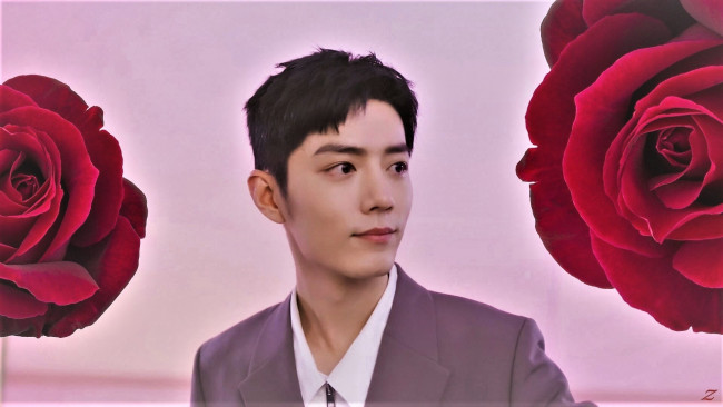 Обои картинки фото мужчины, xiao zhan, актер, лицо, розы