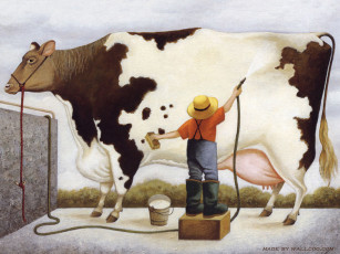 обоя рисованные, животные, коровы