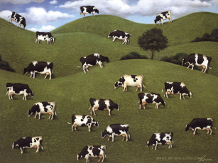обоя рисованные, животные, коровы