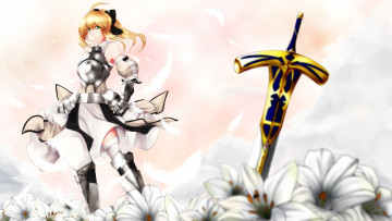 Картинка аниме fate stay night цветы сейбер доспехи меч