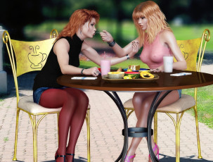 Картинка 3д+графика люди+ people коктейль овощи стол взгляд девушки