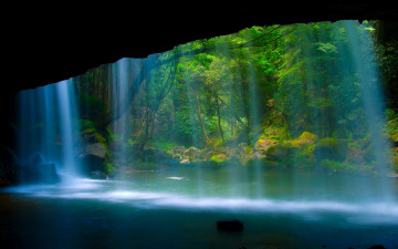 Картинка природа водопады скала лес река водопад