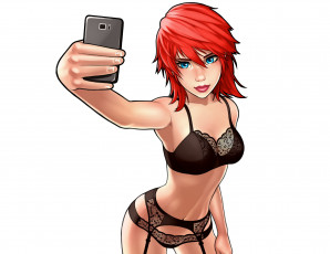 Картинка аниме unknown +другое selfie белье чулки телефон грудь арт рыжая красота девушка попа