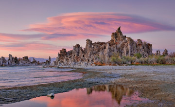 Картинка природа восходы закаты облака скалы лужа пустыня озеро
