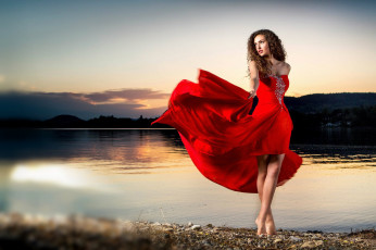 Картинка девушки -unsort+ брюнетки темноволосые девушка в красном красное платье