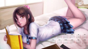 Картинка календари аниме девушка взгляд книга постель