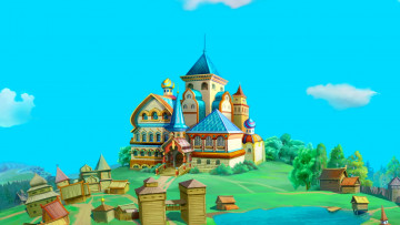 Картинка рисованное города дом дворец природа водоем