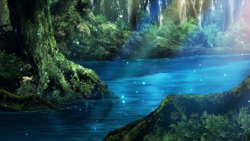 Картинка рисованное природа водоем растения деревья