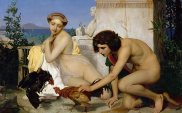 Картинка рисованное живопись молодые греки и петушиный бой мифология жан-леон жером картина