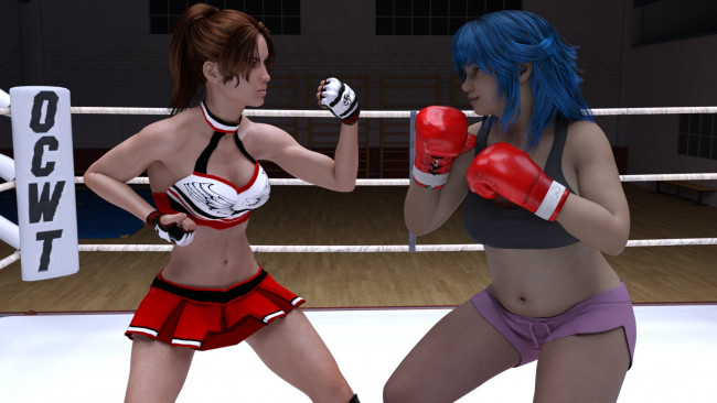 Обои картинки фото 3д графика, спорт , sport, взгляд, ринг, фон, девушки, бокс