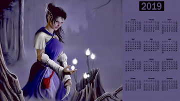 Картинка календари фэнтези цветок существо девушка
