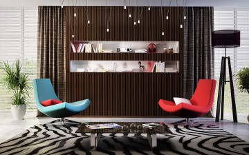 Картинка 3д+графика реализм+ realism модерн интерьер мебель дизайн ковер столик кресла