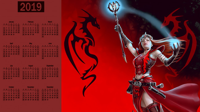 Обои картинки фото календари, фэнтези, жезл, шар, девушка, магия