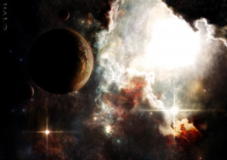 Картинка космос арт звезды спутники планета созвездие туманность