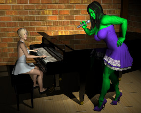 Картинка 3д графика fantasy фантазия существо девочки пианино