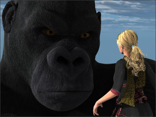 Картинка 3д+графика фантазия+ fantasy девушка взгляд обезьяна