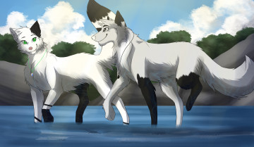Картинка рисованное животные +собаки собаки лес вода