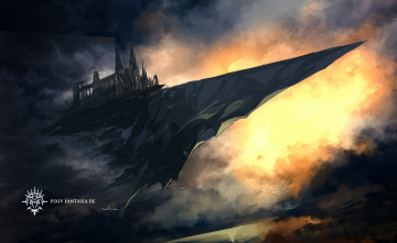 Картинка аниме pixiv+fantasia swd3e2 арт скала замок летит вечер закат небо