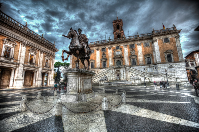 Обои картинки фото roma by day - piazza del campidoglio, города, рим,  ватикан , италия, здания, статуя, площадь