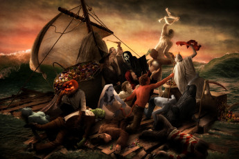 Картинка праздничные хэллоуин тыква страшилки герои ужасов море