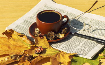 Картинка еда кофе +кофейные+зёрна hot шарф чашка осень cup coffee autumn leaves листья