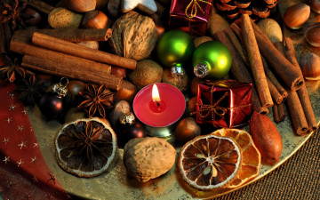 обоя праздничные, угощения, сладости, печенье, корица, фрукты, рождество, nuts, орехи, новый, год, xmas, decoration, christmas, merry