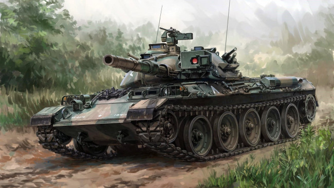 Обои картинки фото рисованное, армия, тип, 74, мицубиси, mitsubishi, heavy, industries, японский, основной, боевой, танк, 1970-х, годов
