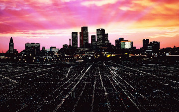 Картинка города лос-анджелес+ сша закат панорама огни