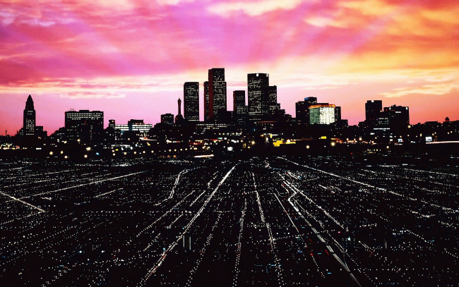 Обои картинки фото города, лос-анджелес , сша, закат, панорама, огни