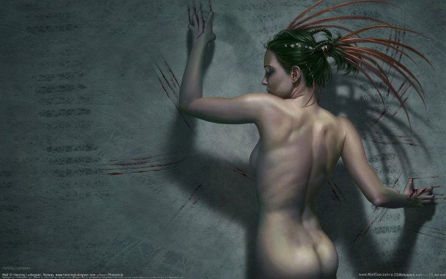 Обои картинки фото фэнтези, девушки, henning ludvigsen, девушка, голая, стена