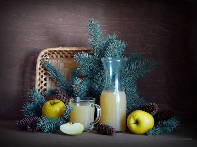 Обои картинки фото ирина, незнакомка, Яблочный, сок, очень, полезен, еда, натюрморт
