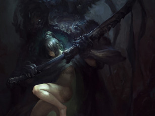 Картинка фэнтези красавицы чудовища девушка монстр чудовище меч